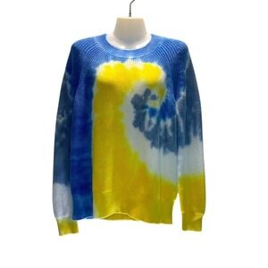 Michael Kors Women's Knitted Summer Blue, White and Yellow Crewneck Sweater